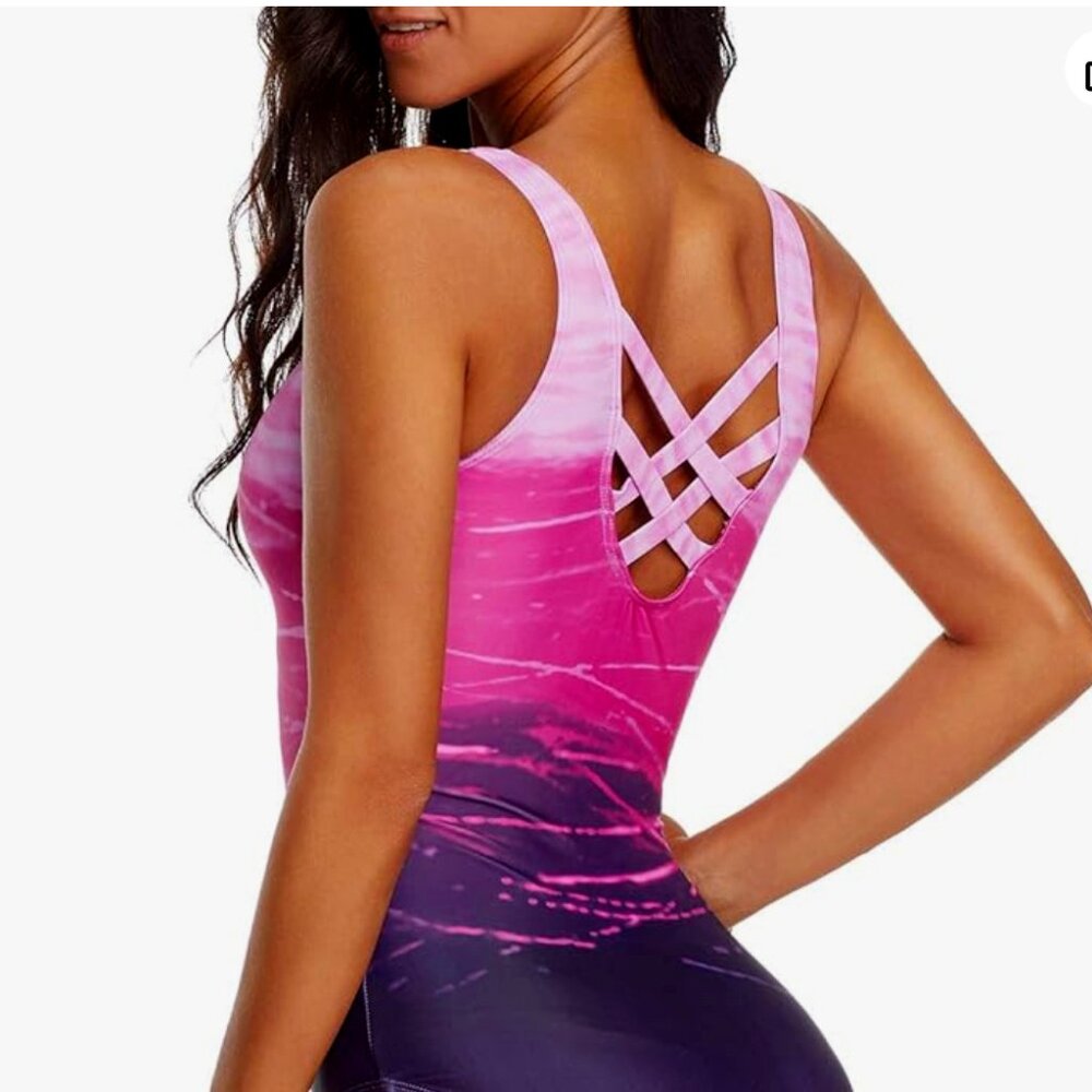 One Piece Swimsuit Women Criss Cross Back